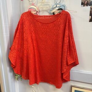 Coral Crochet Poncho Top